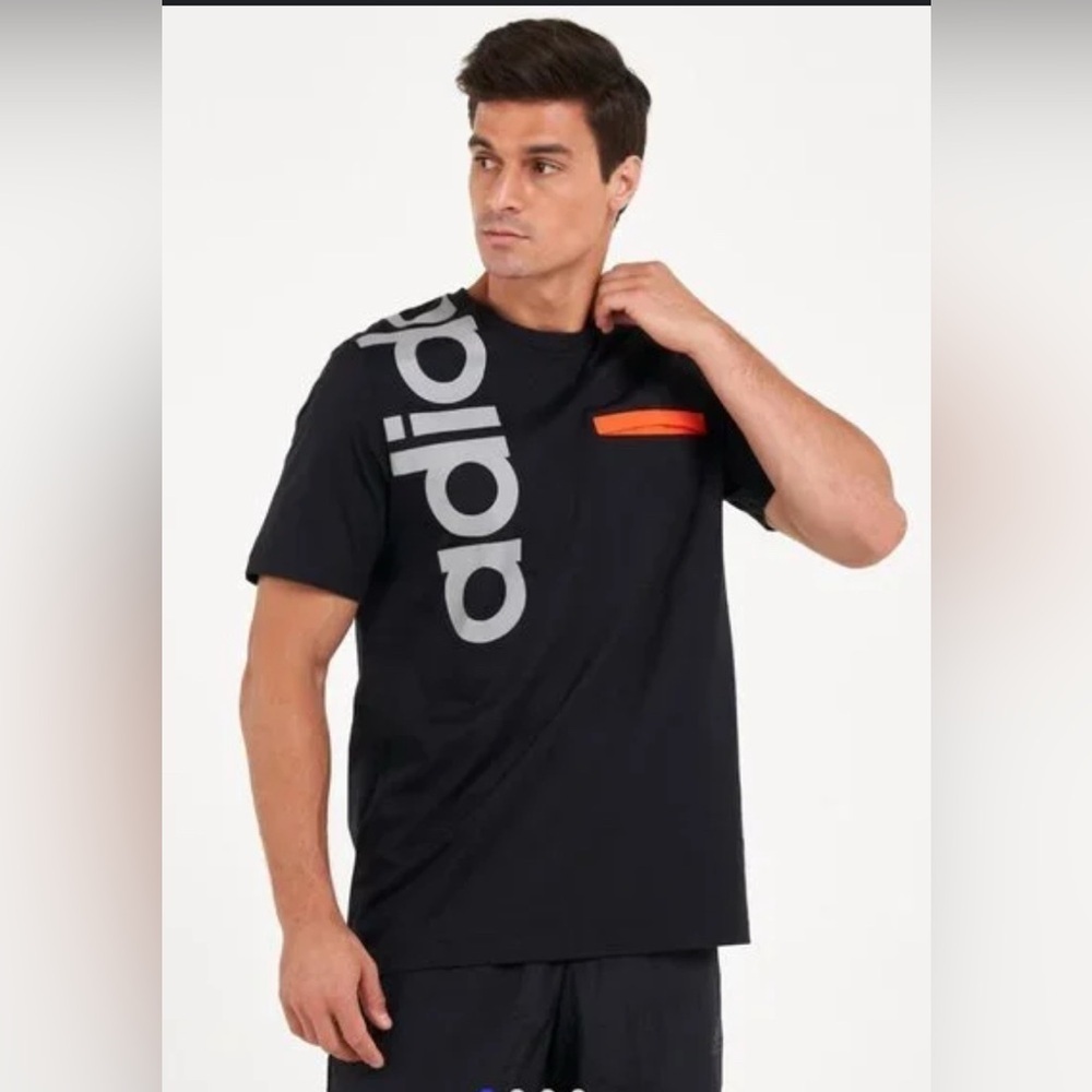 Adidas Men's Black T-Shirt with Orange Accent pocket